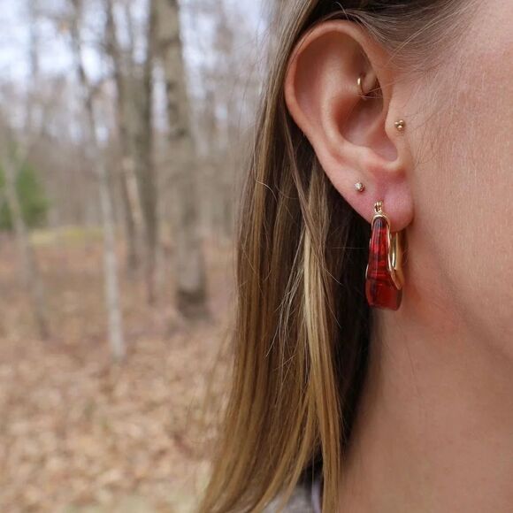 Red crystal hoop earrings N341 - Picture 2 of 4